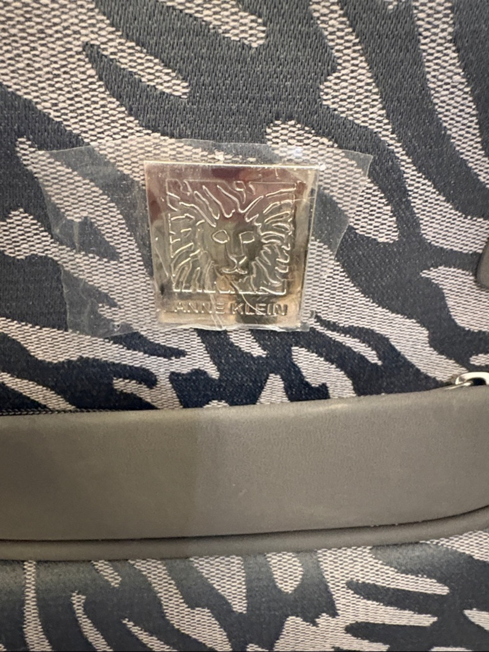 Anne Klein Gray and Taupe Zebra-Print Tote with Logo Plaque - Picture 2 of 6